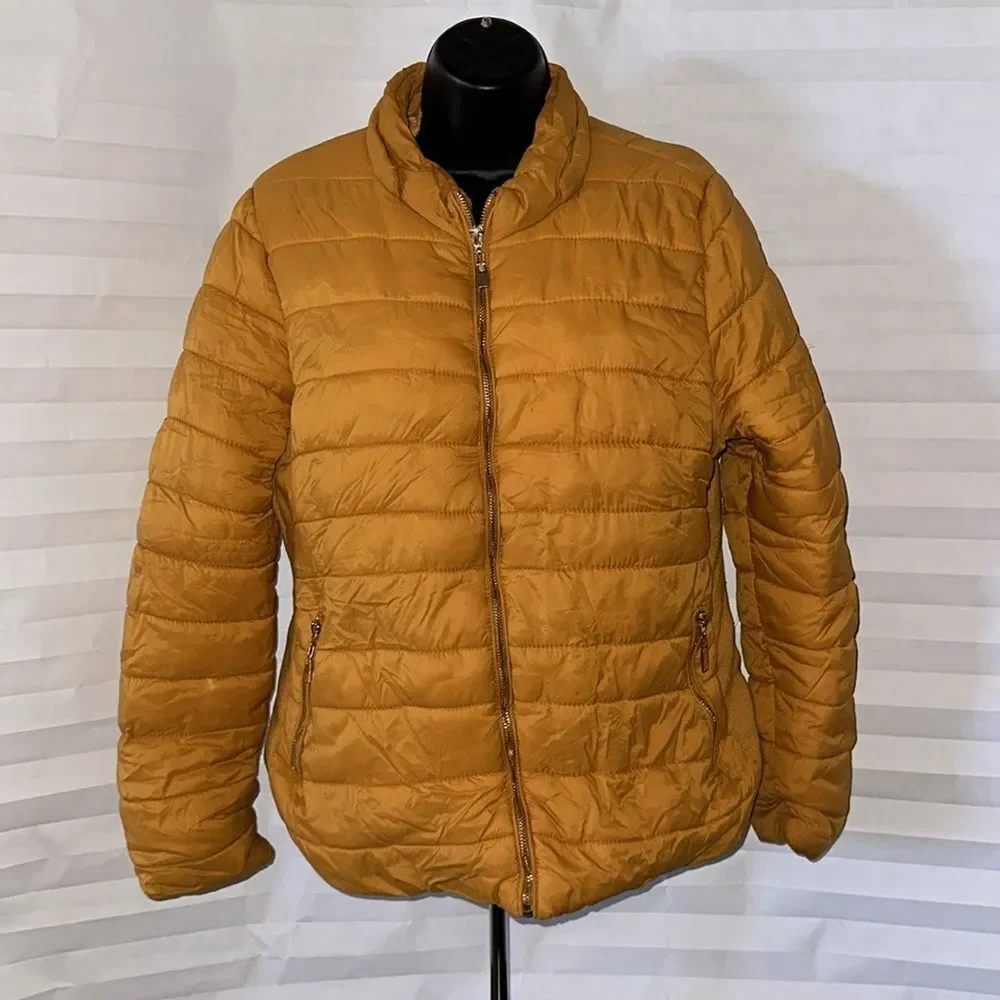 1 Sunset Lane Gold Puffer Jacket Women’s Size XL Quilted Winter Coat